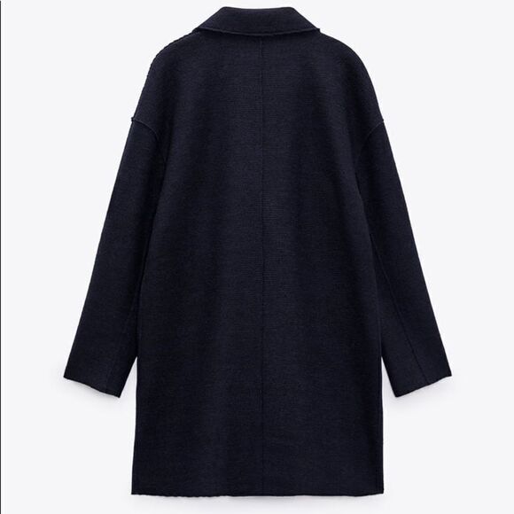 Zara Wool Blend Navy Coat Contrast Buttons New - Picture 2 of 3